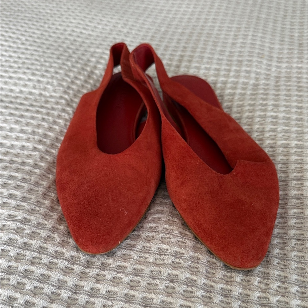 Everlane Red Suede Pointed Toe Slingback Flats